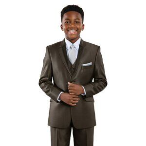 5-Piece Boys Sharkskin Taupe Suit Set by Tazzio